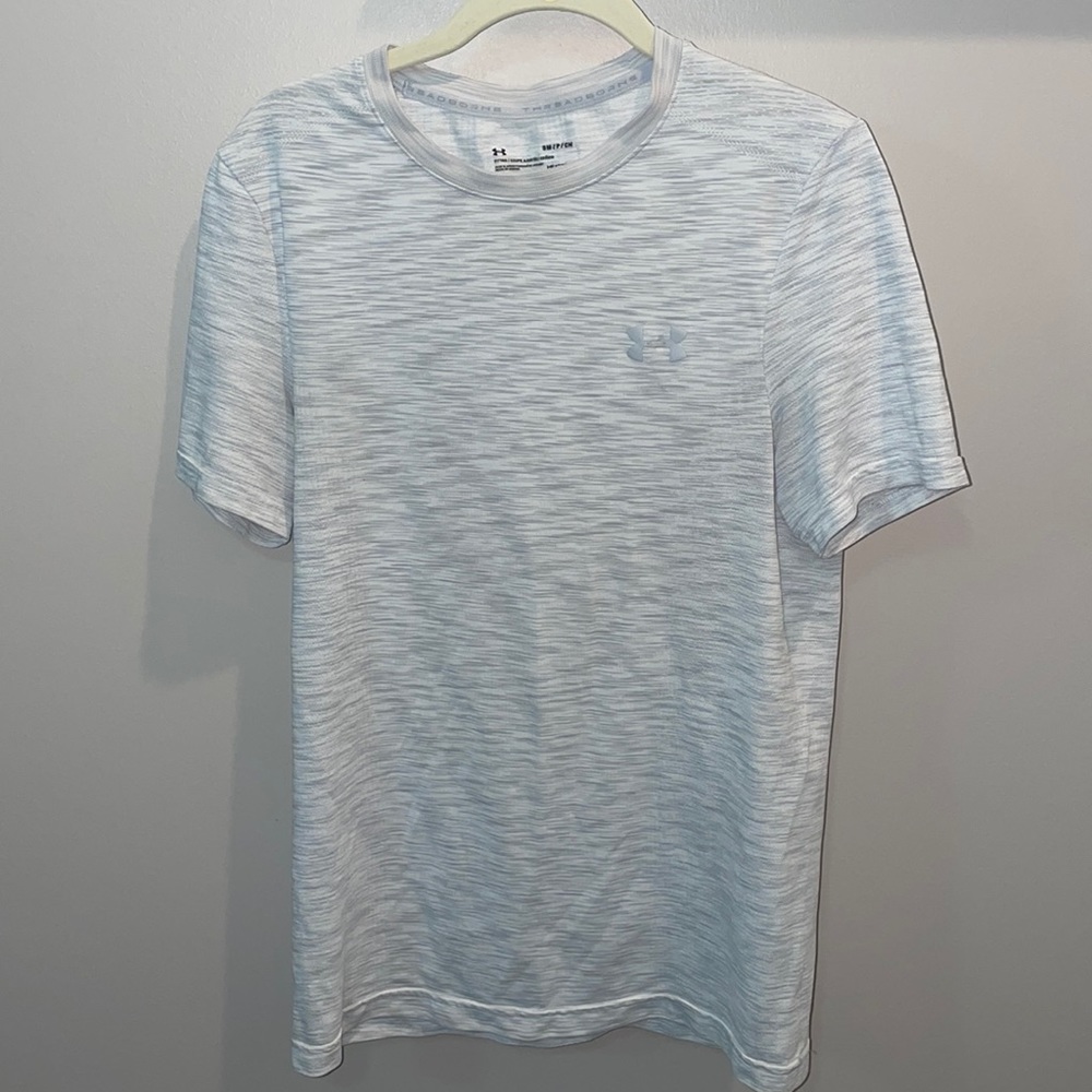 Mens fitted athletic t-shirt Under Armour barely warn - S - white and grey